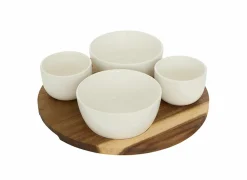 Aperoset Elegance Ø26cm - stoneware & acacia - wit & naturel