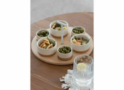 Aperoset 29x29cm - keramiek & bamboe - wit & naturel