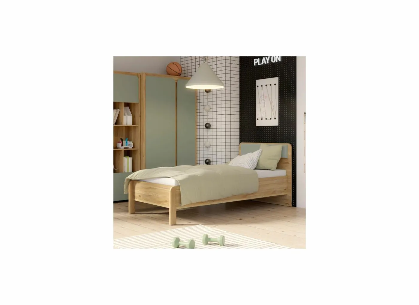 Bed Hoa 90x200cm - decor - mauvella eik & groen