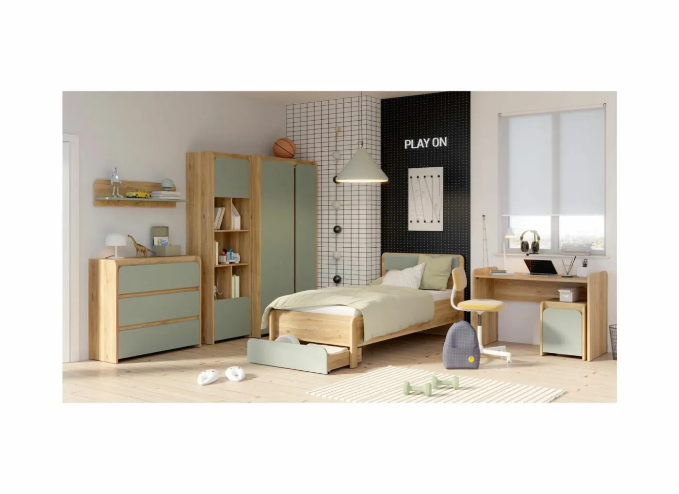 Bed Hoa 90x200cm - decor - mauvella eik & groen