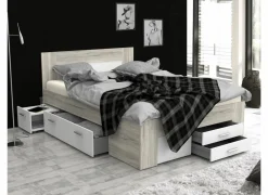 Bed Udine 140x200cm - decor - zand eik & wit met opbergruimte