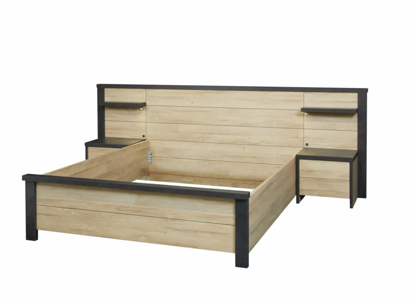 Bed 140x200cm - decor - Franse eik & nox met zijwanden