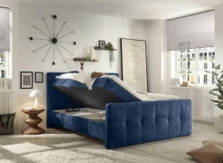 Bedbox Valetta 180x200cm - stof - blauw met opbergruimte