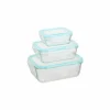 Bewaardoos ClipEat - glas - blauw set van 3