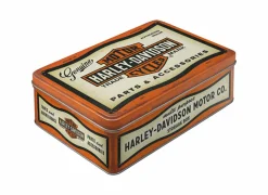 Bewaardoos Harley Davidson 24x16x6cm - metaal - oranje & wit