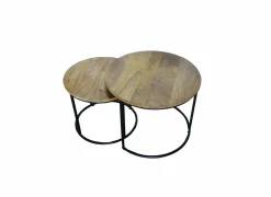 Bijzettafel Alvarez Ø55cm - mango massief - walnoot - set van 2