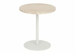 Bijzettafel Celen Ø40cm - travertijn & staal - wit & beige