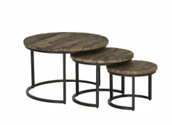 Bijzettafel Elunar Ø70cm - acacia massief - naturel - set van 3
