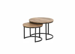 Bijzettafel Half Moon Ø60 set van 2 - mango massief & metaal - naturel