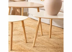 Bijzettafel Mileo hevea & MDF - beige & naturel set van 3