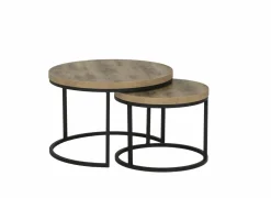 Bijzettafel SL2303  Ø76xH45,5cm/Ø56xH38,5cm - decor & metaal - scarlet oak set van 2