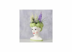 Bloempot Limoen H16cm - keramiek - wit/groen