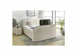 Boxspring Belair Max 180x200cm - stof - beige met tv-lift en opbergruimte