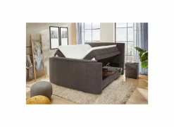 Boxspring Belair Normal 180x200cm - stof - antraciet met tv-lift en opbergruimte