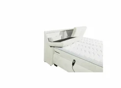 Boxspring Reynosa Gel 180x200cm - stof - ivoor met opbergruimte & elektrisch