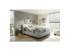 Boxspring Reynosa 180x200cm - stof - zilver met opbergruimte & elektrisch