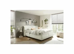 Boxspring Reynosa 180x200cm - stof - ivoor met opbergruimte & elektrisch