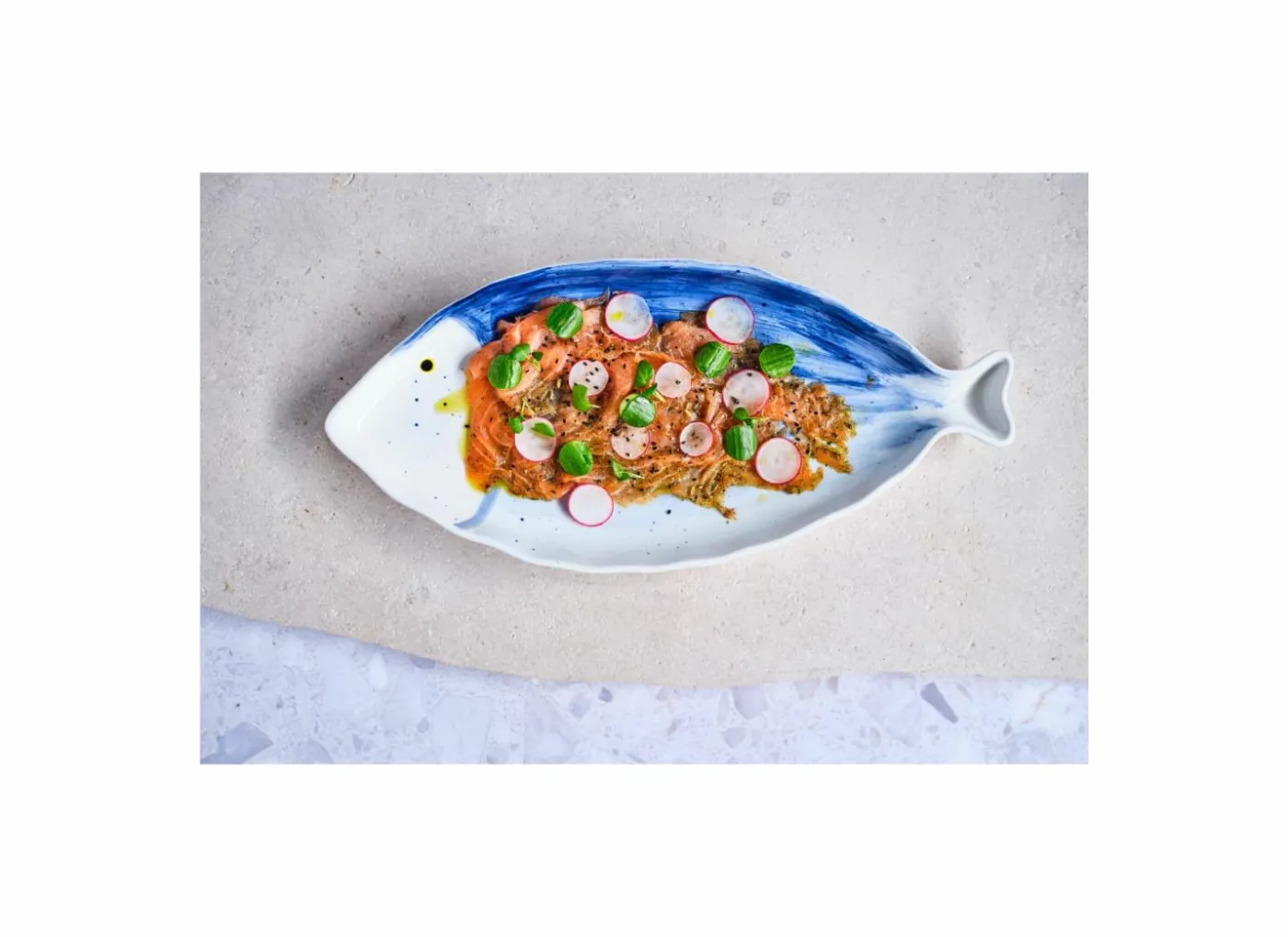 Dessertbord Coral 43x19,7cm - porselein - wit & blauw