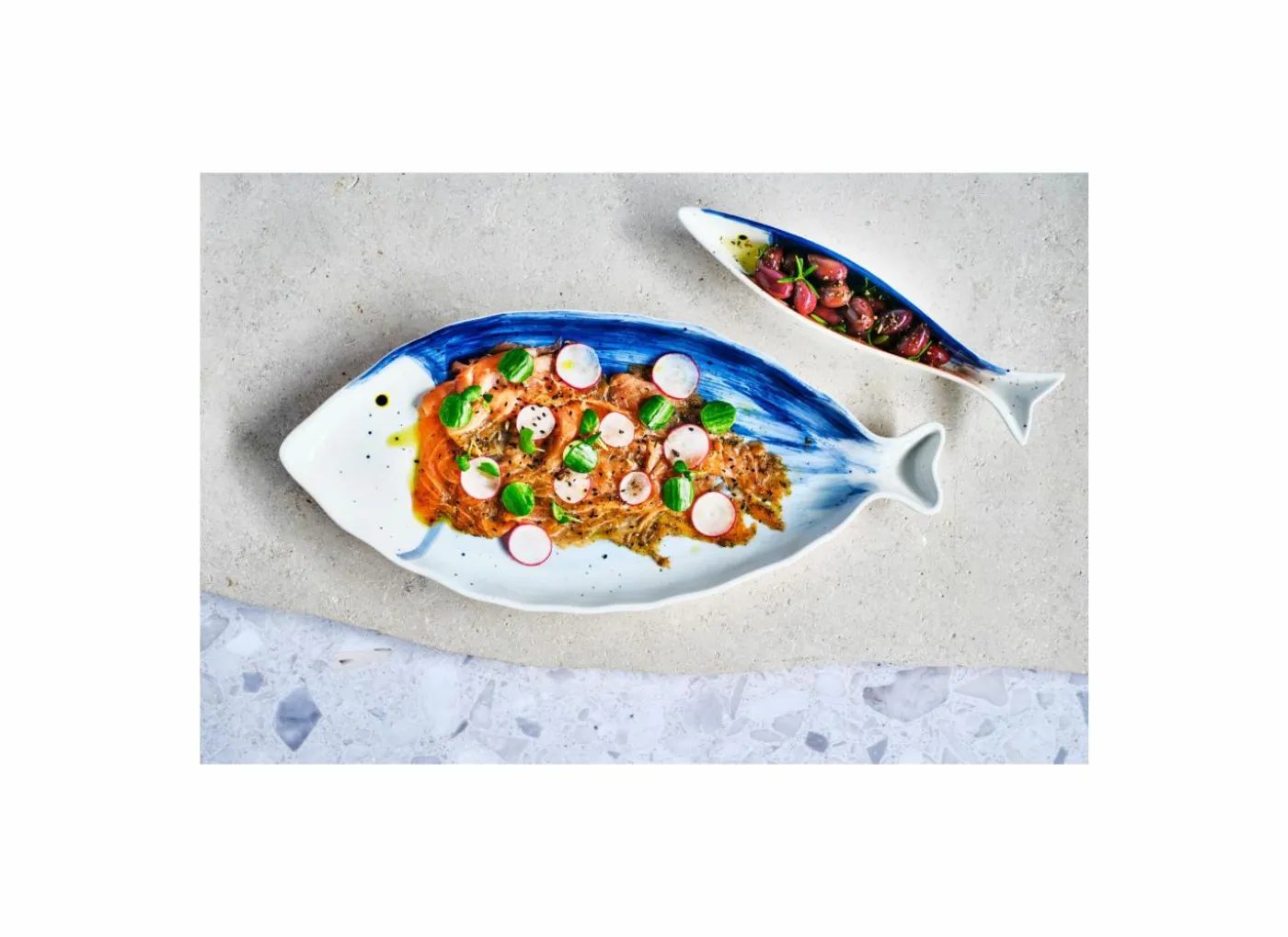 Dessertbord Coral 43x19,7cm - porselein - wit & blauw