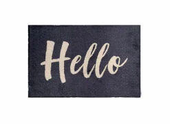 Deurmat Hello 50x75cm - microvezel - zwart