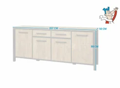 Dressoir 207cm - decor - oranje teakhout & matzwart