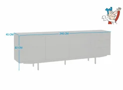 Dressoir Mauri 240cm - eik massief & decor - zwart