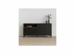 Dressoir Roomers 176cm - spaanplaat - zwart & walnoot