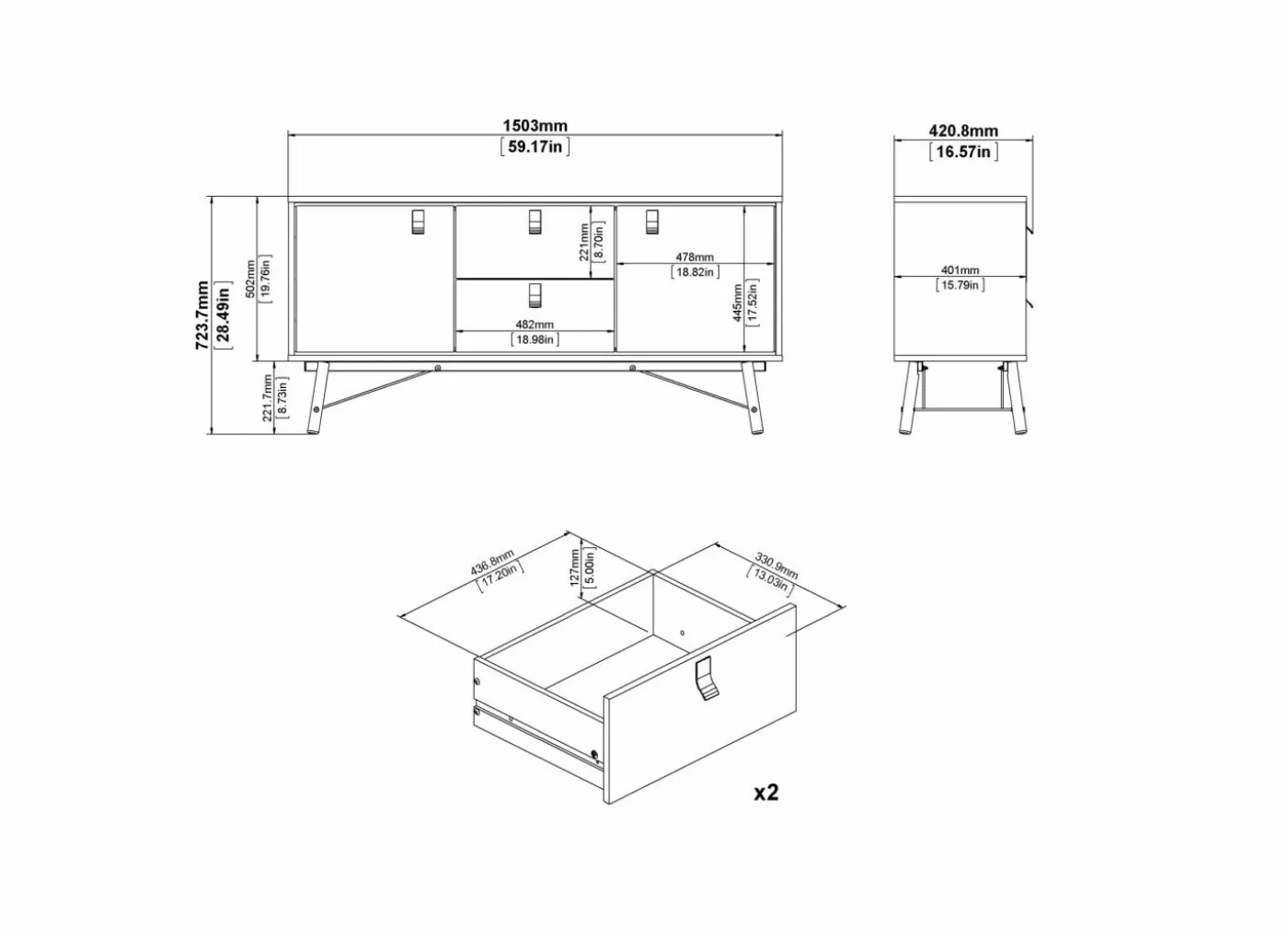 Dressoir Ry 151cm - decor - matzwart & okkernoot