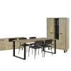 Eetkamer Como 1 met 4 stoelen Epoca antraciet - tafel 200x95cm - dressoir 220cm - kast 120cm