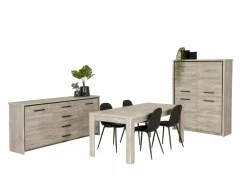 Eetkamer Elias met 4 stoelen Chuck - tafel 190x90cm - dressoir 201cm - barkast 120cm