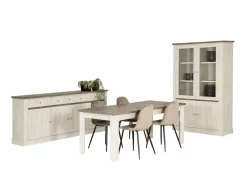Eetkamer Eline met 4 stoelen Charlton - tafel 190x90cm - dressoir 220cm - vitrinekast 126cm