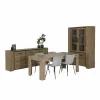 Eetkamer Elio met 4 stoelen Jutta - tafel 190x90cm - dressoir 220cm - vitrinekast 133cm