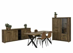 Eetkamer Ensor met 4 stoelen Speech - tafel 220x95cm - dressoir 230cm - vitrinekast 125cm