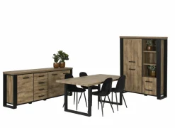 Eetkamer Estrella met 4 stoelen Charlton - tafel 190x95cm - dressoir 225cm - barkast 120cm