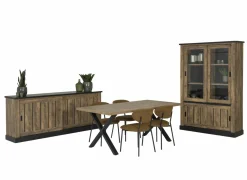 Eetkamer Etienne met 4 stoelen Jumper - tafel 190x95cm - dressoir 221cm - vitrinekast 135cm