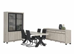 Eetkamer Eureka met 4 stoelen Quartz - tafel 190x95cm - dressoir 225cm - vitrinekast 133cm