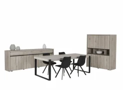 Eetkamer met 4 stoelen Frantz - tafel 226x103cm - dressoir 248cm - barkast 140cm
