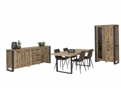 Eetkamer Onno met 4 stoelen Churchill - tafel 200x100 - dressoir 225cm - vitrinekast 114cm