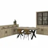 Eetkamer Tibo met 4 stoelen Jumper - tafel 190/250x100cm - dressoir 235cm - vitrinekast 135cm