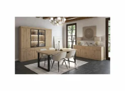Eetkamer Valencia met 4 stoelen Walter - tafel 210x98cm  - vitrinekast 240cm - dressoir 225cm
