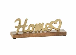 Figuur Home Hart 23x5x8cm - aluminium & hout - goud & bruin