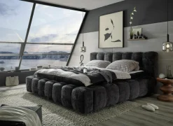 Gestoffeerd bed Bexley 160x200cm - stof - zwart inclusief bodem en matras