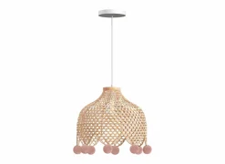 Hanglamp kinderkamer Pompon Ø28cm - bamboe - naturel & roze