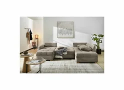Hoeksalon Abby 311x170cm - stof - bruin met bedfunctie