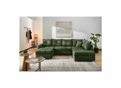 Hoeksalon Abby 311x170cm - stof - groen met bedfunctie