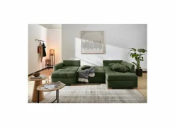 Hoeksalon Abby 311x170cm - stof - groen met bedfunctie