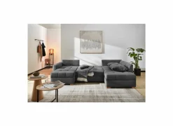 Hoeksalon Abby 311x170cm - stof - grijs met bedfunctie