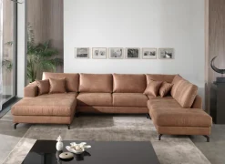 Hoeksalon Alicante 373x228cm - stof - cognac