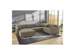 Hoeksalon Brixen 379x227cm - ribfluweel - lichtbruin met bedfunctie