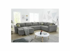 Hoeksalon Brixen 379x227cm - stof - lichtgrijs met bedfunctie